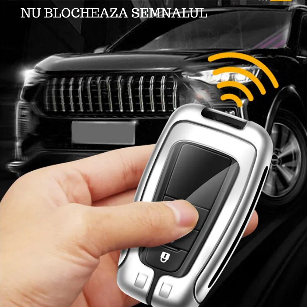 Husa cheie auto premium dedicata VW/Skoda/Seat 2005+  din aliaj si piele naturala – set complet, protecție elegantă & cutie cadou