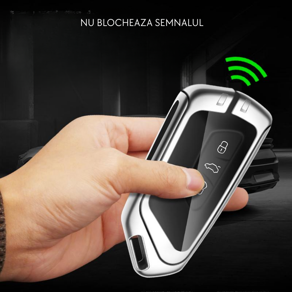 Husa cheie auto premium dedicata VW/Skoda/Seat 2012+ din aliaj si piele naturala – set complet, protecție elegantă & cutie cadou