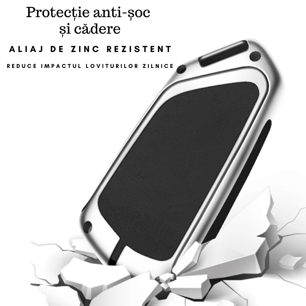Husa cheie auto premium dedicata VW/Skoda/Seat 2019+ din aliaj si piele naturala – set complet, protecție elegantă & cutie cadou