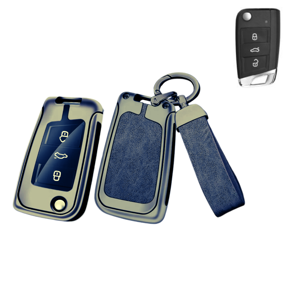 Husa cheie auto premium dedicata VW/Skoda/Seat 2005+  din aliaj si piele naturala – set complet, protecție elegantă & cutie cadou