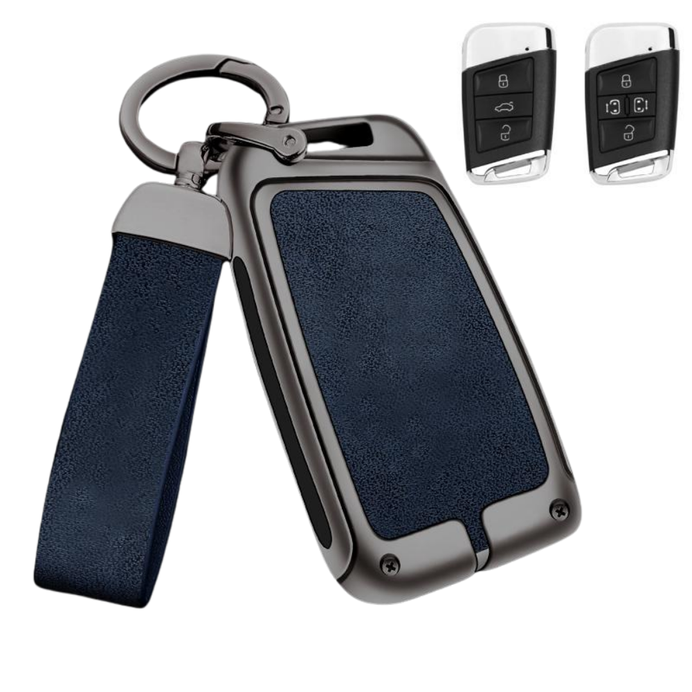Husa cheie auto premium dedicata VW/Skoda/Seat 2012+ din aliaj si piele naturala – set complet, protecție elegantă & cutie cadou