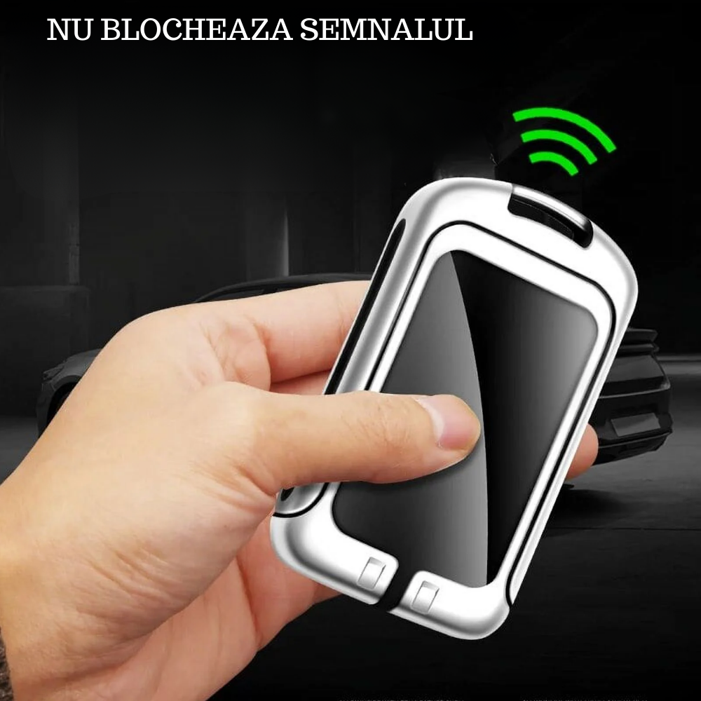 Husa cheie auto premium dedicata Volvo XC90, XC60, XC40, S60, S90, V90, V60 din aliaj si piele naturala – set complet, protecție elegantă & cutie cadou