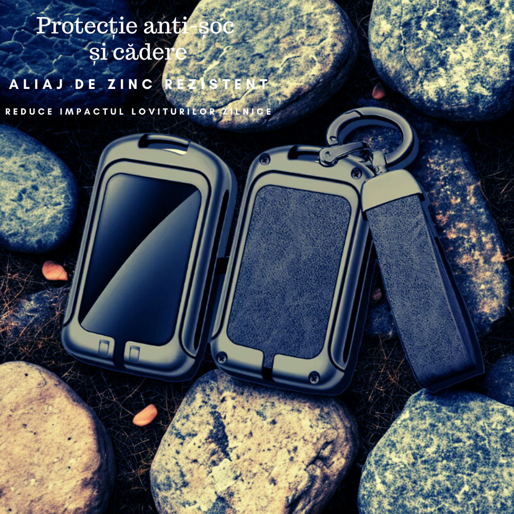 Husa cheie auto premium dedicata Volvo XC90, XC60, XC40, S60, S90, V90, V60 din aliaj si piele naturala – set complet, protecție elegantă & cutie cadou