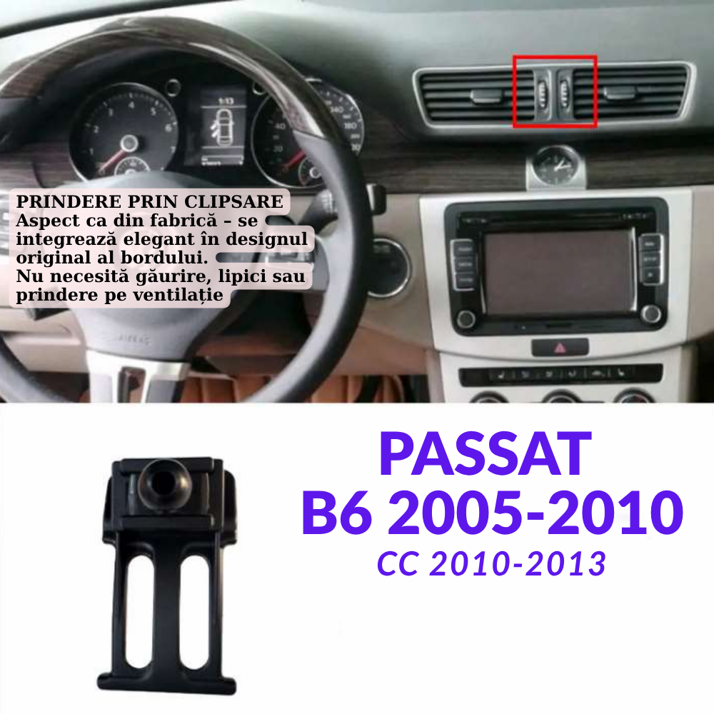 Smart phone holder with dedicated OEM mount for Volkswagen Passat B6/CC 2005-2010