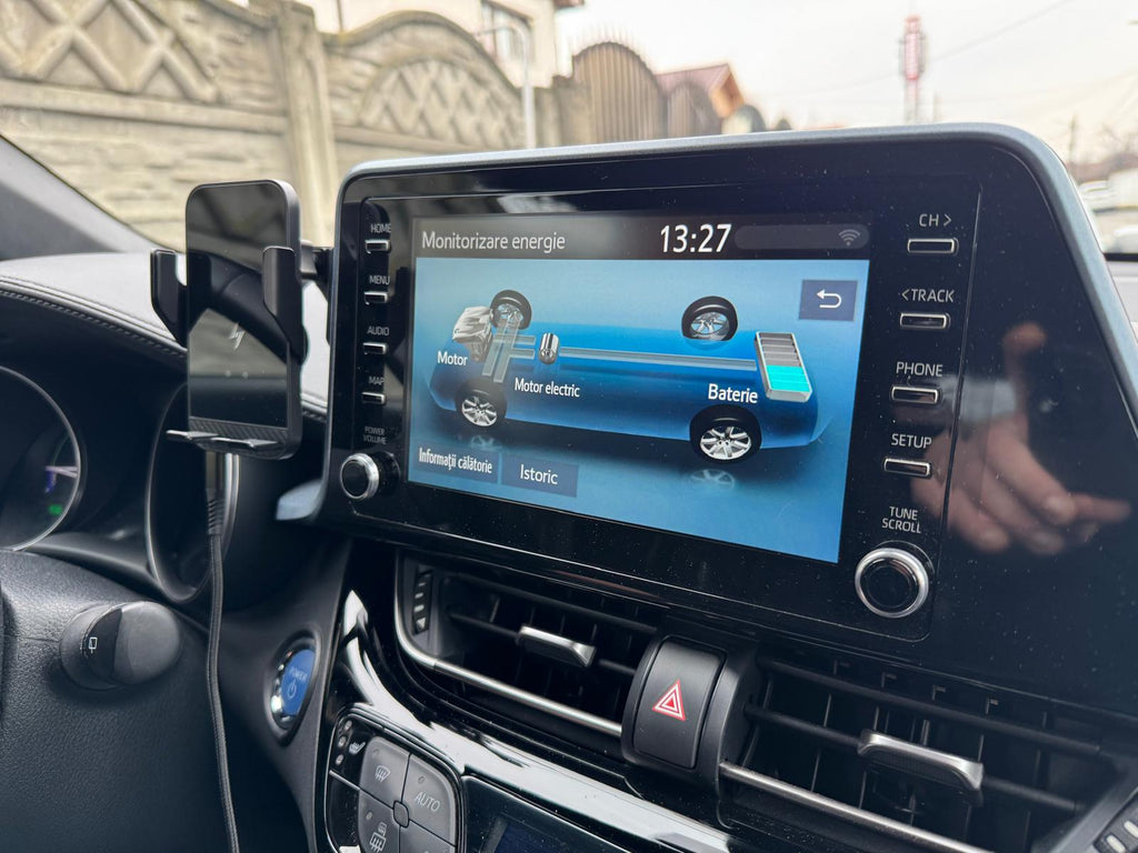 Suport telefon Smart VELTROVA cu Încărcare Wireless –TOYOTA CH-R 2017-2023 navi standard 8.5 inch, cu prindere pe ecranul multimedia