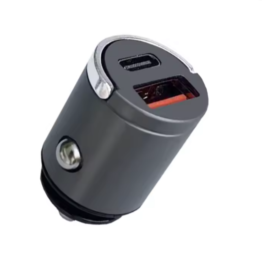 Mini Încărcător Auto Ultra-Compact 31mm — USB-A 100W + USB-C PD 30W, Aliaj de Zinc, Fast Charging