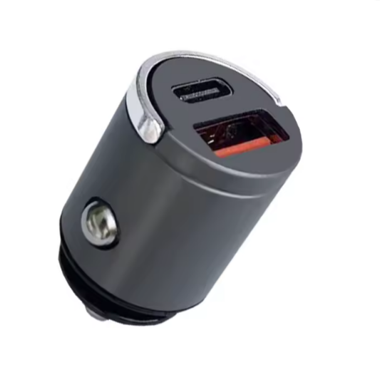 Mini Încărcător Auto Ultra-Compact 31mm — USB-A 100W + USB-C PD 30W, Aliaj de Zinc, Fast Charging