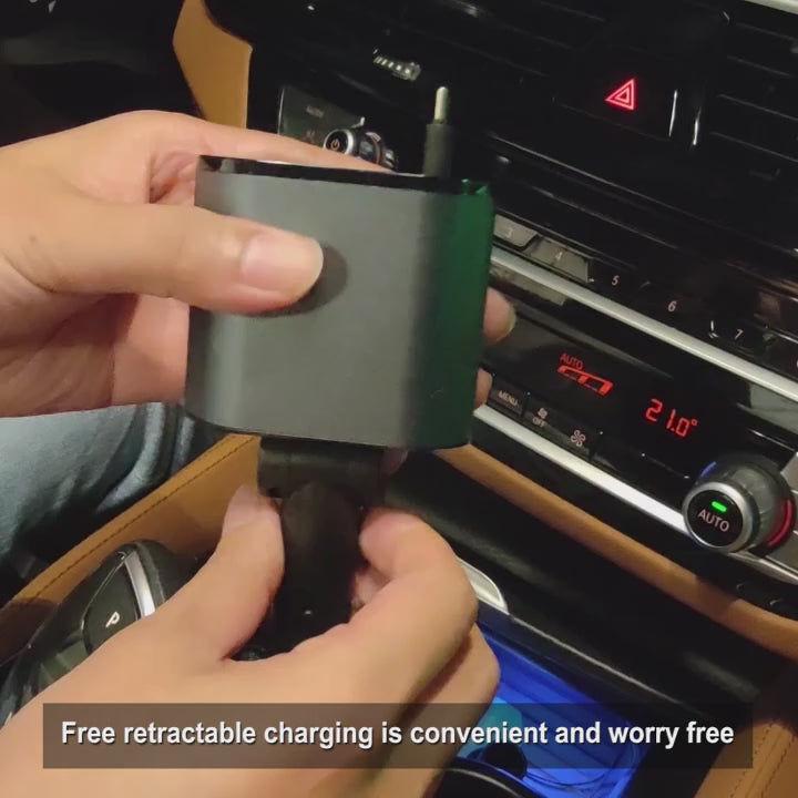 Încărcător Auto Rapid 4-în-1 cu Afișaj LED – Cabluri Retractabile, Încărcare Rapidă pentru iPhone & Android