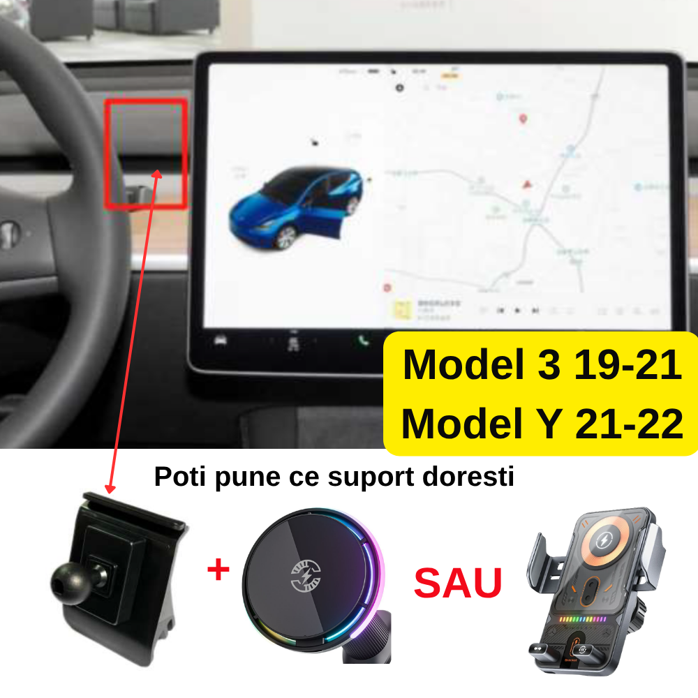Suport telefon Smart cu prindere dedicata OEM pentru Tesla Model 3 2019-2021/Model Y 2021-2022