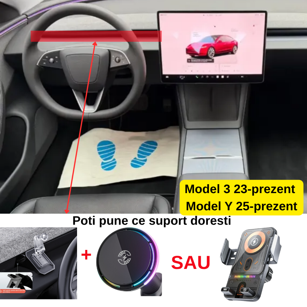Suport telefon Smart cu prindere dedicata OEM pentru Tesla Model 3 refresh 23-prezent / Model Y refresh 25-prezent